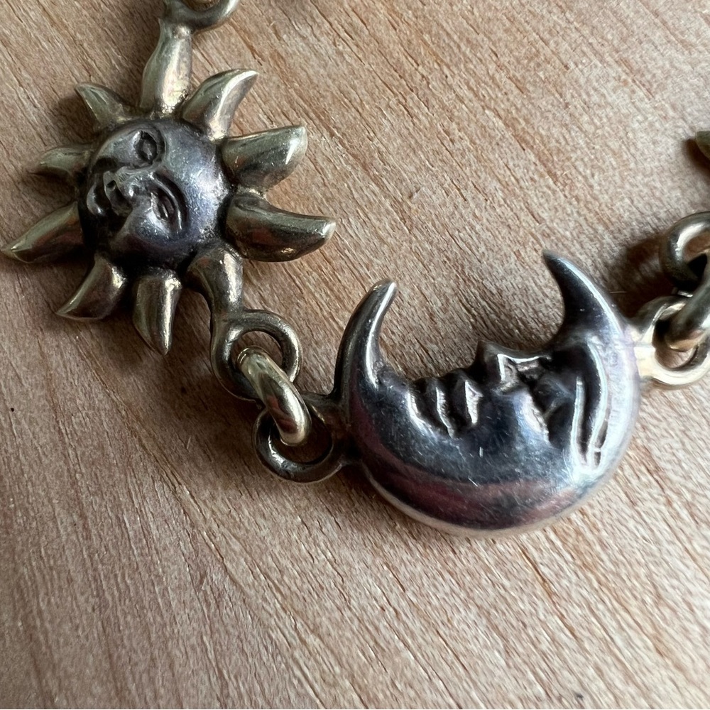 Vintage toztli designer Mexico 925 Sterling silver necklace sun moon - Picture 7 of 11